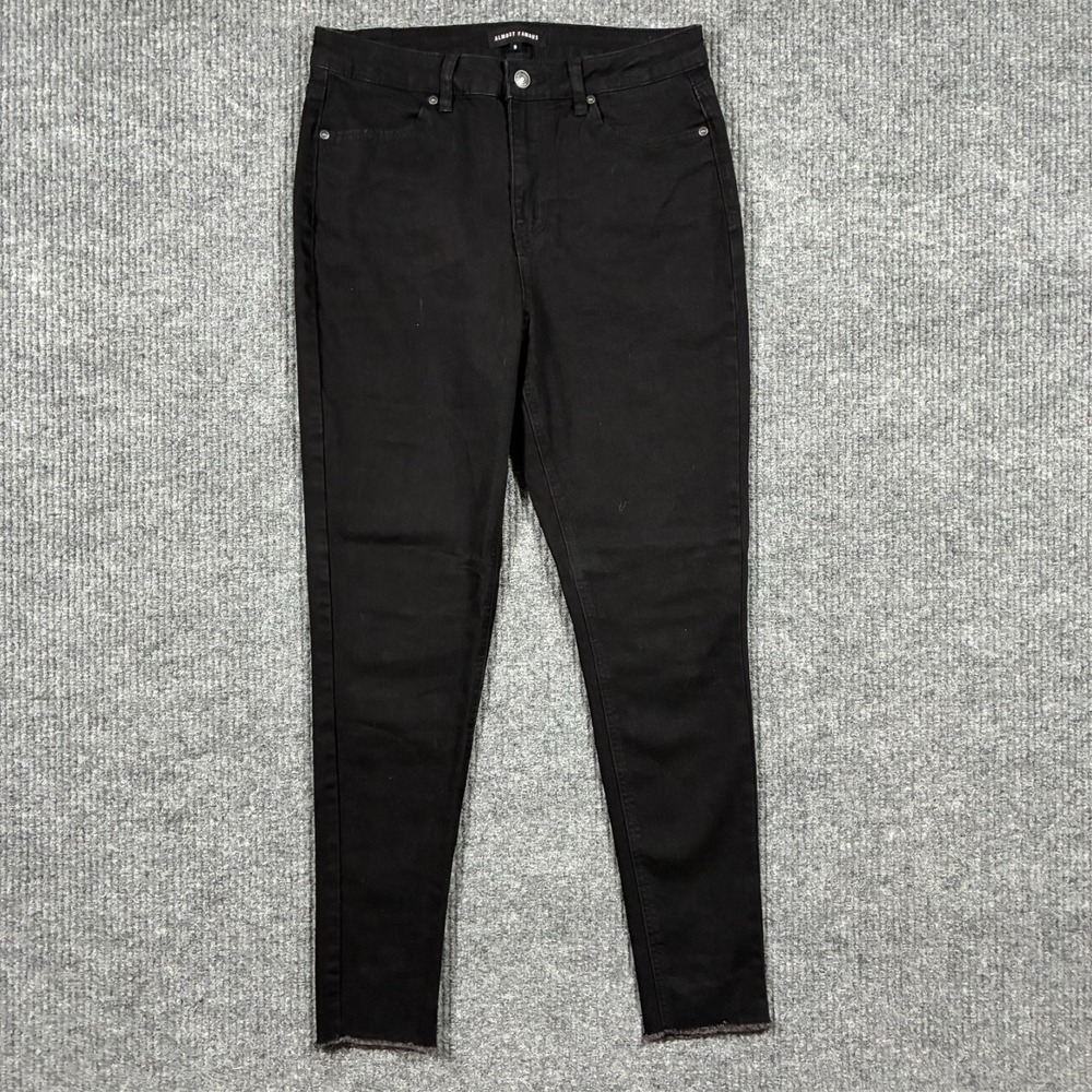 Almost Famous Womens Skinny Jeans Size 9 Black Denim Stretch Raw Hem High Rise